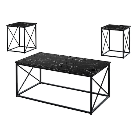 Monarch Specialties Table Set, 3pcs Set, Coffee, End, Side, Accent, Living Room, Metal, Laminate, Black Marble Look I 7954P